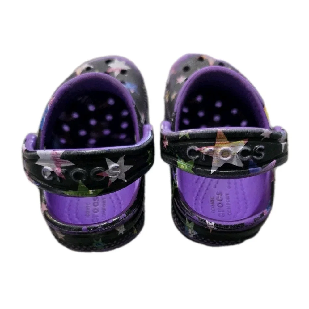 Crocs Toddler 6C Star Print Clogs Purple Waterproof Unicorn Rainbow‎ Jibbitz